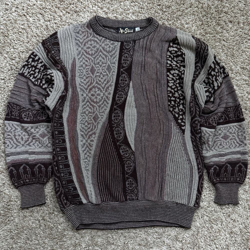 Vintage Alan Stuart Coogi Style Knit Sweater Earthtones Brown Men’s Size Large